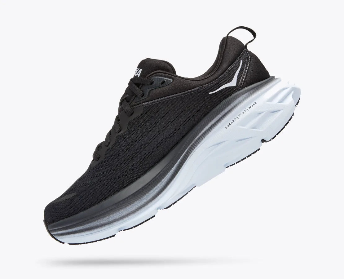 HOKA WOMENS BONDI 8 - BLACK / WHITE