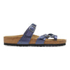 Birkenstock Mayari sandals in midnight blue with shimmery Birko-Flor upper, toe loop, adjustable straps, and cork-latex footbed for elegant everyday comfort
