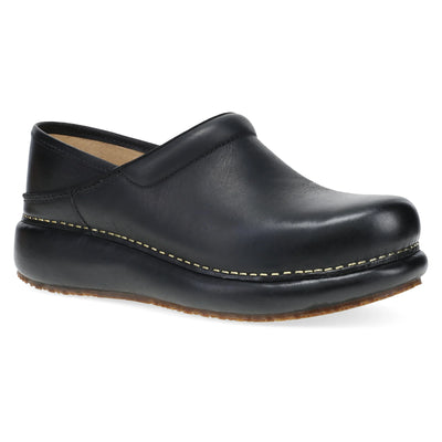 Dansko Pro Cloud Women’s clog in black leather featuring all-day support, dual-density EVA footbed, and slip-resistant outsole.