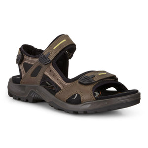 ECCO Offroad Yucatan men's sandal in brown with black sole, featuring adjustable straps, cushioned footbed, and rugged outsole for trail and everyday walking comfort.