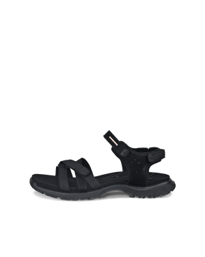 ECCO OFFROAD ROAM black outdoor sandals with a three-strap design, durable sole, and cushioned footbed, offering comfort and stability for adventures on various terrains.