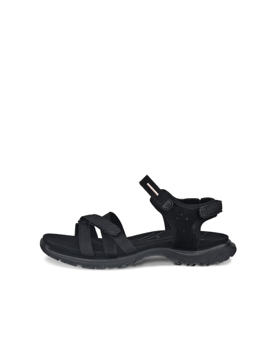 ECCO OFFROAD ROAM black outdoor sandals with a three-strap design, durable sole, and cushioned footbed, offering comfort and stability for adventures on various terrains.