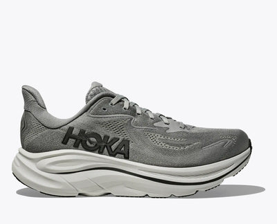 Men’s HOKA Clifton 10 in Galactic/Asteroid featuring lightweight cushioning, jacquard mesh upper, and durable rubber outsole for smooth everyday runs.