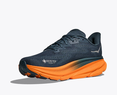 HOKA MENS CLIFTON 9 GTX - STORMY SKIES / ORANGE ZEST