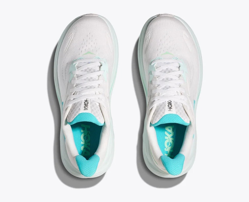 HOKA WOMENS CLIFTON 10 - WHITE / CIELO BLUE – DAVIDSON SHOES