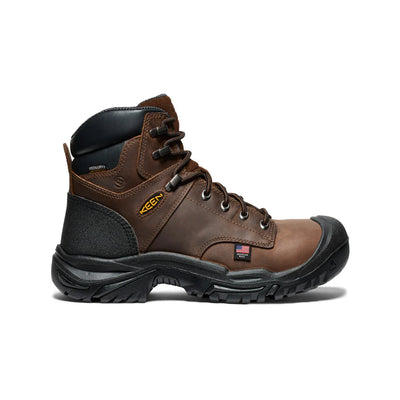 Men’s KEEN Utility Mount Vernon waterproof steel toe work boots with oil- and slip-resistant outsole, heat resistance, and American-built durable leather construction.