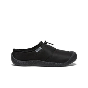 Black nylon KEEN Howser III women’s slide—hybrid house-to-street clog with quick-cinch bungee, generous toe space, and grippy rubber sole.