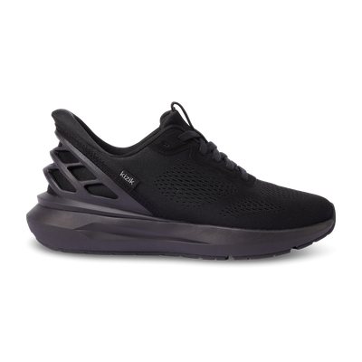 Kizik Athens 2 men's sneaker in blackout colorway with breathable mesh upper, hands-free heel cage, cushioned dark midsole, and full rubber outsole for support, comfort, and traction."
