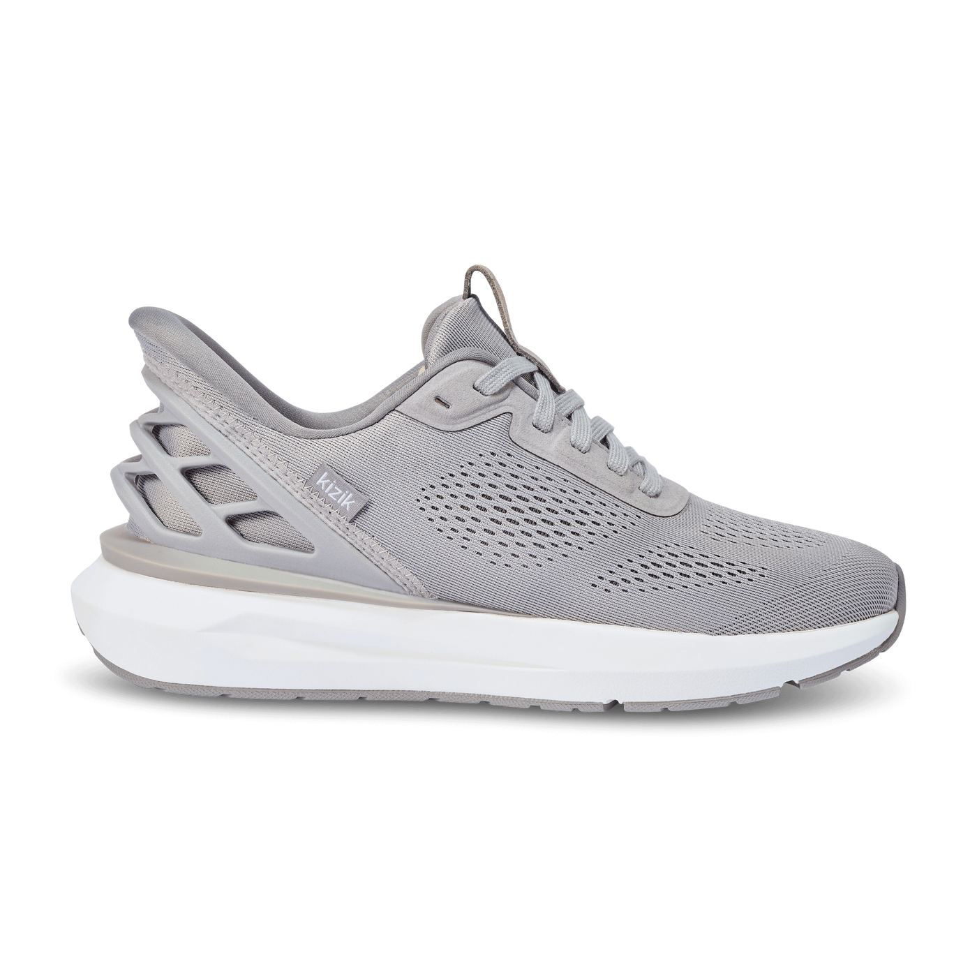 Kizik Athens 2 men's sneaker in light gray alloy with breathable mesh upper, hands-free heel cage, cushioned white midsole, and arch-supporting insole for all-day comfort and stability.
