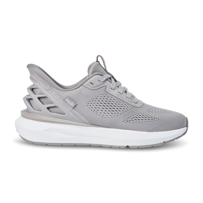 Kizik Athens 2 men's sneaker in light gray alloy with breathable mesh upper, hands-free heel cage, cushioned white midsole, and arch-supporting insole for all-day comfort and stability.