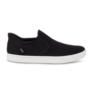 Kizik Venice women's slip-on shoe in black with stretch canvas upper, white sole, padded heel collar, and hands-free heel design for easy, crush-proof comfort and everyday wear.