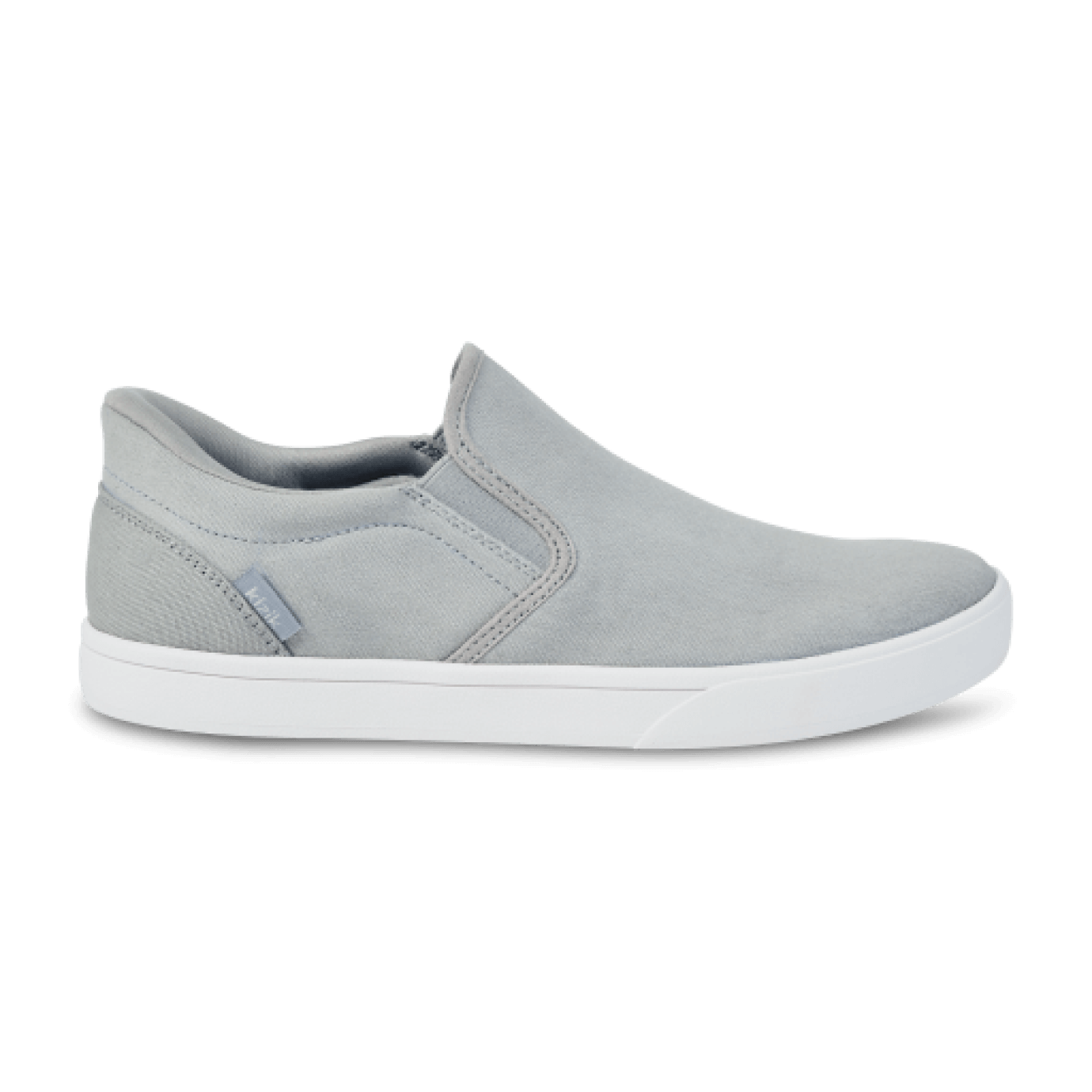Kizik Venice women's slip-on shoe in granite gray with stretch canvas upper, white sole, hands-free heel, and cushioned footbed for easy, crush-proof comfort and all-day wear.