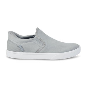 Kizik Venice women's slip-on shoe in granite gray with stretch canvas upper, white sole, hands-free heel, and cushioned footbed for easy, crush-proof comfort and all-day wear.