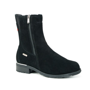 Black NexGrip Ice Oslo 2.0 women’s insulated suede boot with waterproof zipper, wool lining, and replaceable traction cleats.
