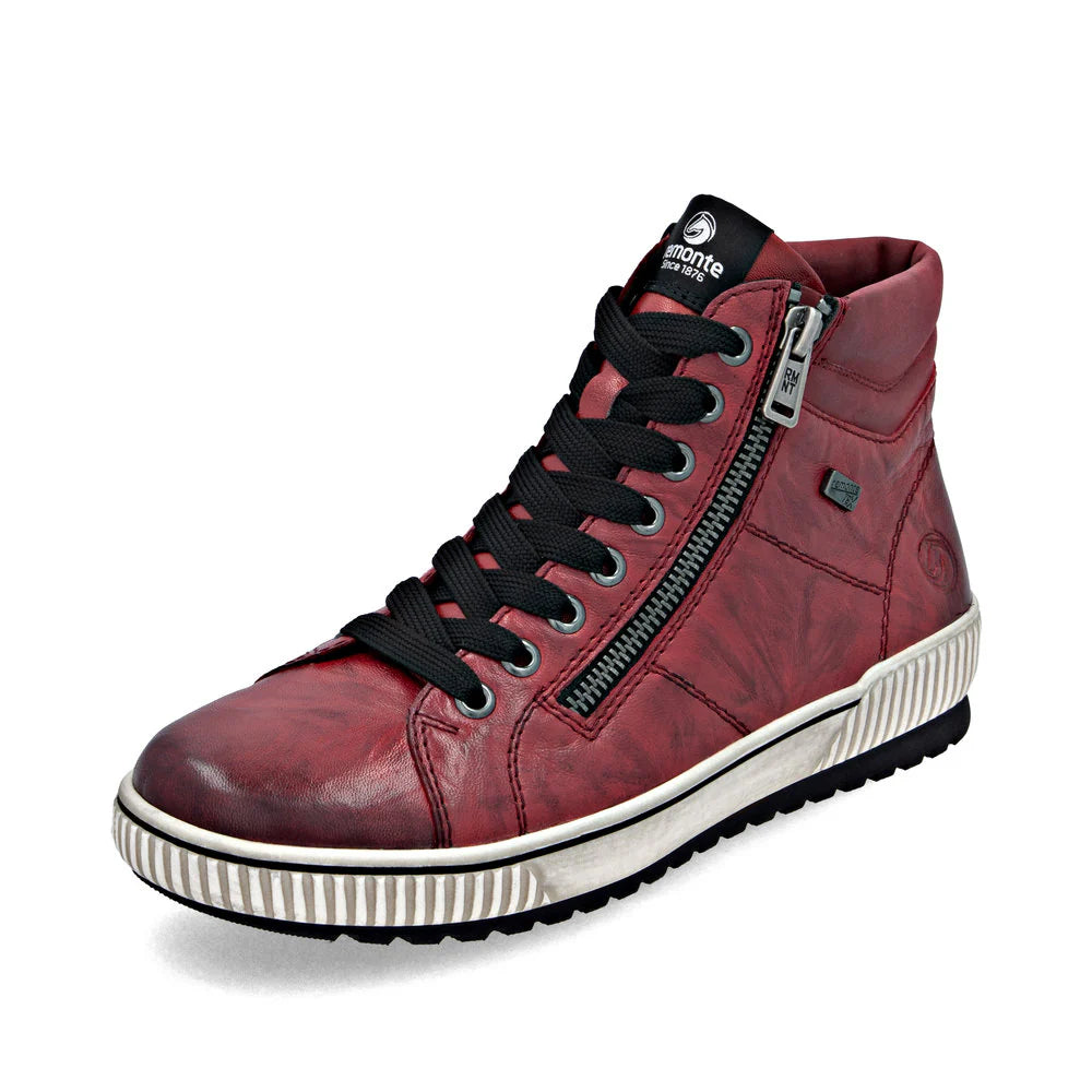 REMONTE WOMENS HI ZIP SNEAKER - RED