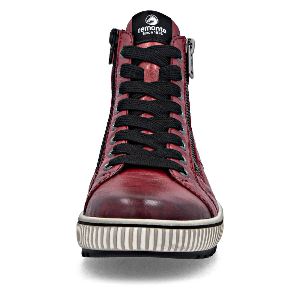 REMONTE WOMENS HI ZIP SNEAKER - RED