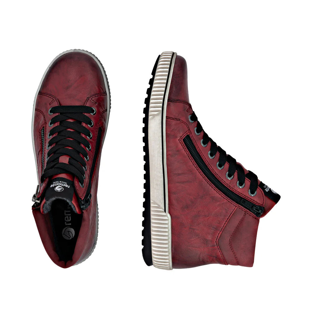 REMONTE WOMENS HI ZIP SNEAKER - RED