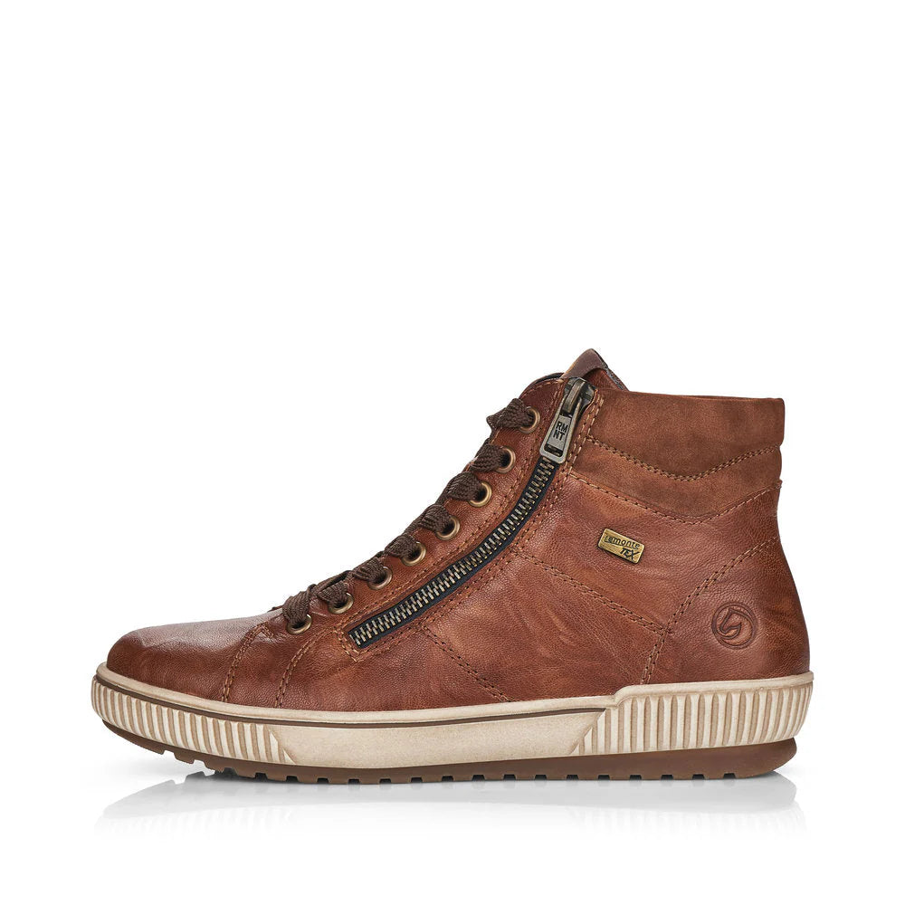 REMONTE WOMENS ZIP HI SNEAKER - BROWN