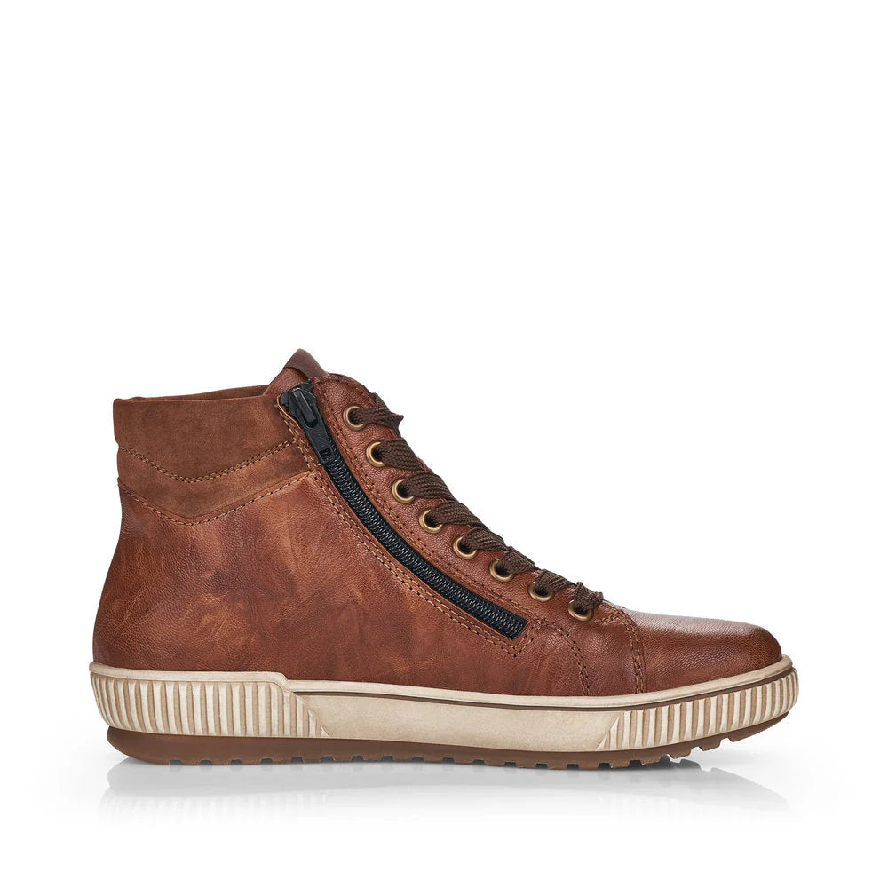 REMONTE WOMENS ZIP HI SNEAKER - BROWN
