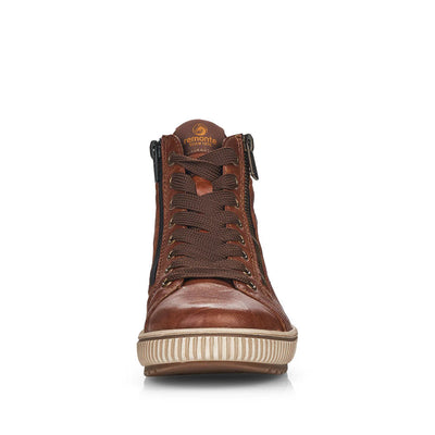 REMONTE WOMENS ZIP HI SNEAKER - BROWN