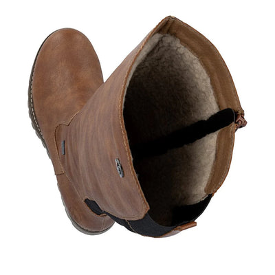 RIEKER WOMENS WOOL LINED ZIPPER BOOT - TAN