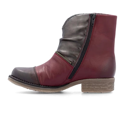 RIEKER WOMENS ZIP BOOTIE - WINE MULTI