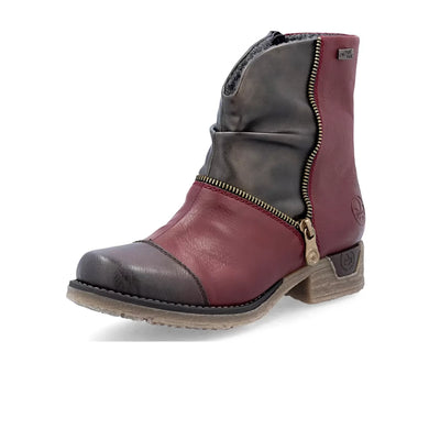RIEKER WOMENS ZIP BOOTIE - WINE MULTI
