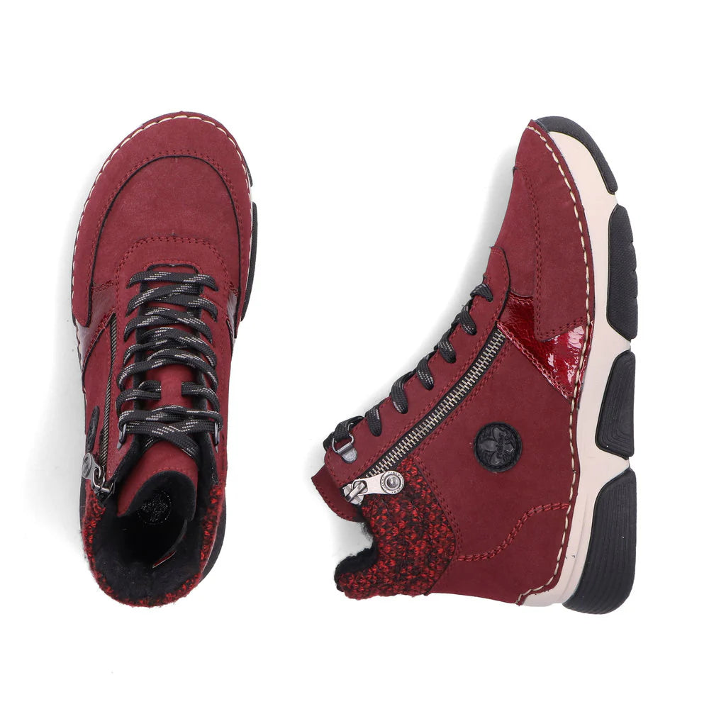 RIEKER WOMENS ZIPPER BOOTIE - BORDEAUX