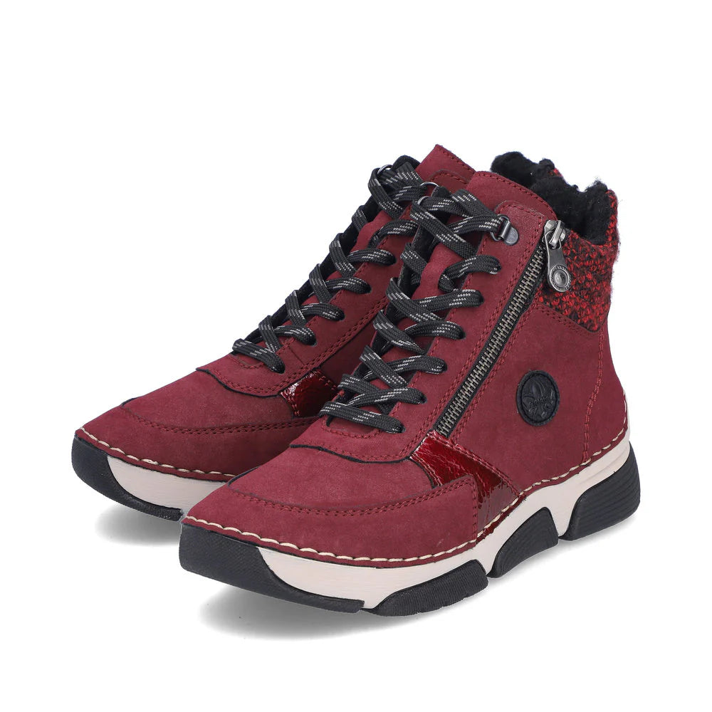 RIEKER WOMENS ZIPPER BOOTIE - BORDEAUX