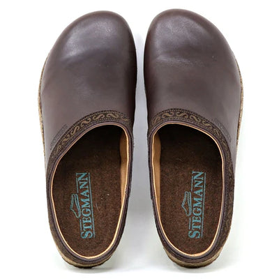 STEGMANN WOMENS LEATHER CLOG - BROWN