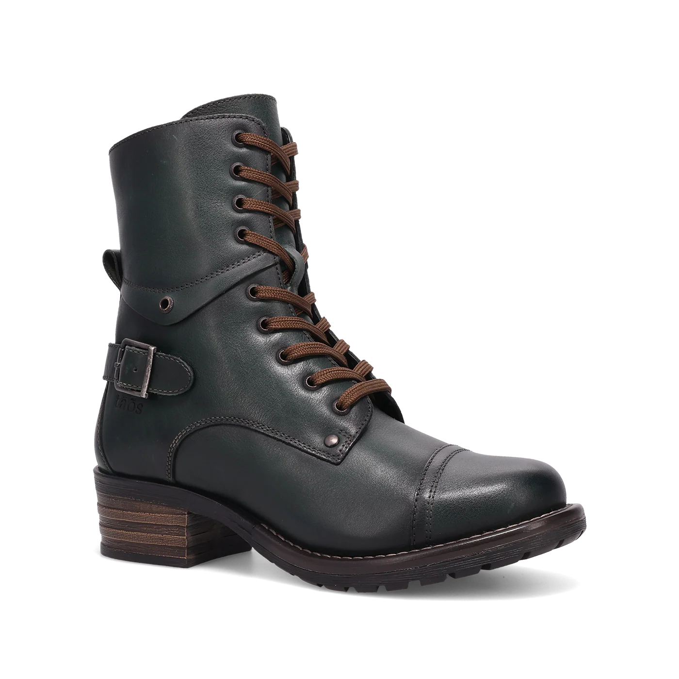 Teal leather Taos Crave women’s urban boots with faux fur lining, inside zipper, Curves & Pods® footbed, and sturdy outsole for stylish all-day wear.