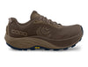 Topo Athletic Pursuit 3 trail running shoe in brown and tan with zero-drop platform, Vibram Megagrip outsole, and responsive ZipFoam midsole. Cushioned trail runner designed for mud, snow, and rugged terrain.