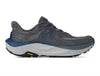 Grey Topo Athletic Ultraventure 5 men’s trail shoe with blue accents, plush cushioning, and a rugged Vibram outsole.