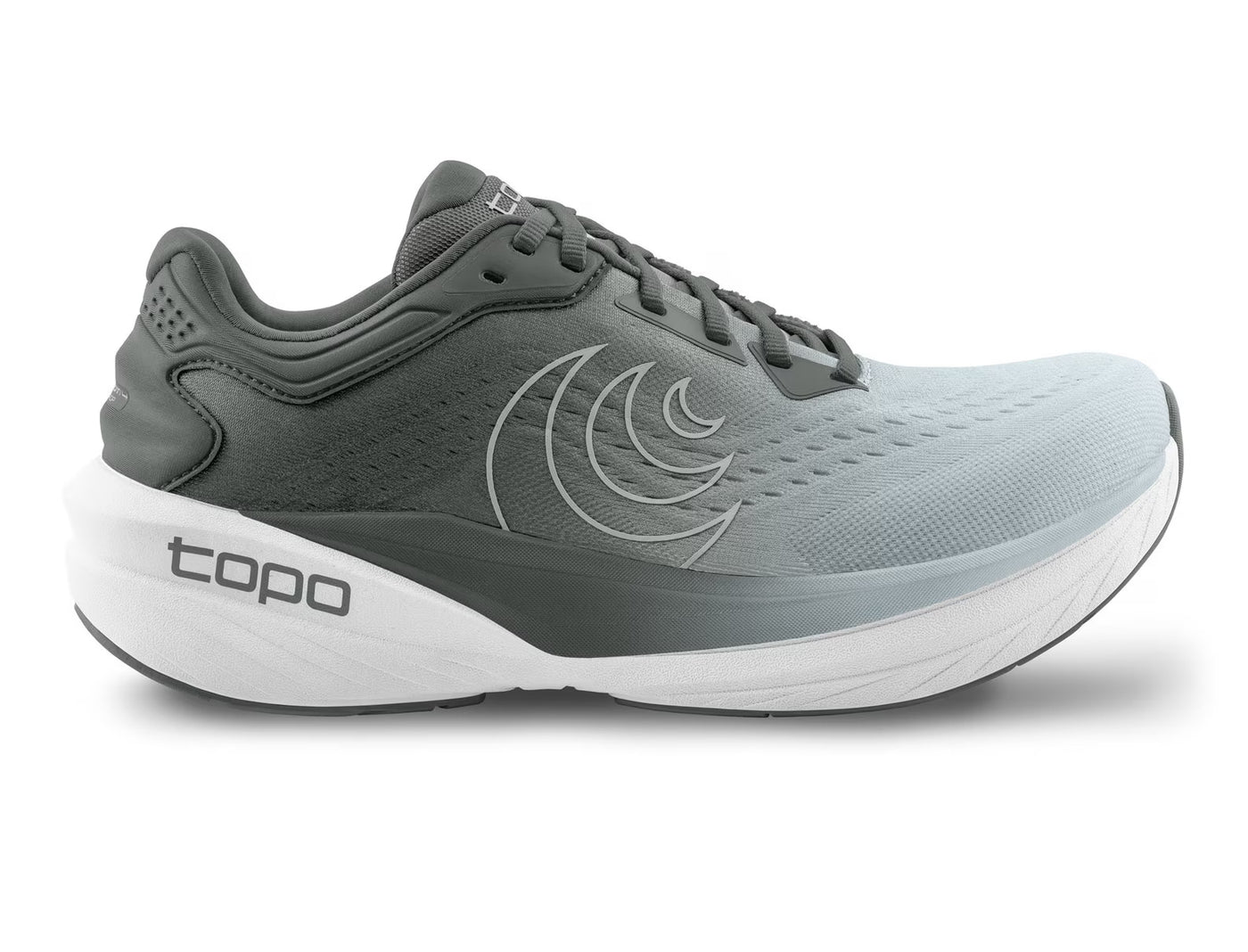 Topo Phantom 4 women’s running shoe, two-tone grey upper with white midsole; high-cushion neutral trainer for daily miles and walking.