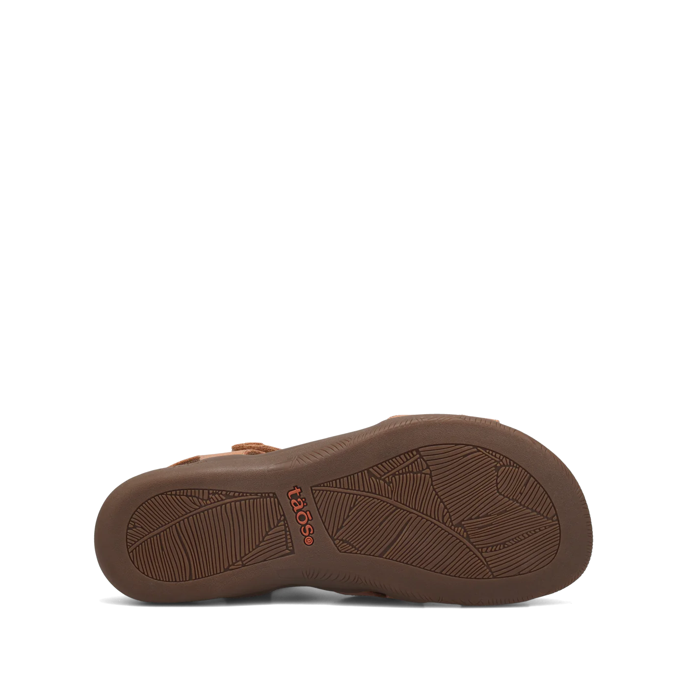 View of a natural beige Taos sandal featuring adjustable straps, a cushioned footbed with perforations, and a supportive sole.