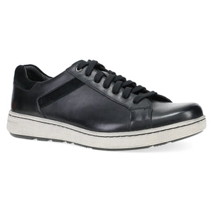 Men's black leather sneakers with lace-up design, cushioned sole, and casual yet stylish look.





