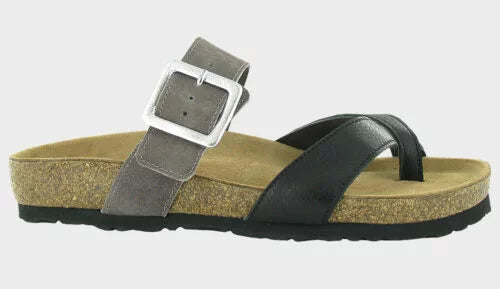 NAOT FRESNO SANDAL - SOFT BLACK LEATHER/TAUPE GRAY SUEDE